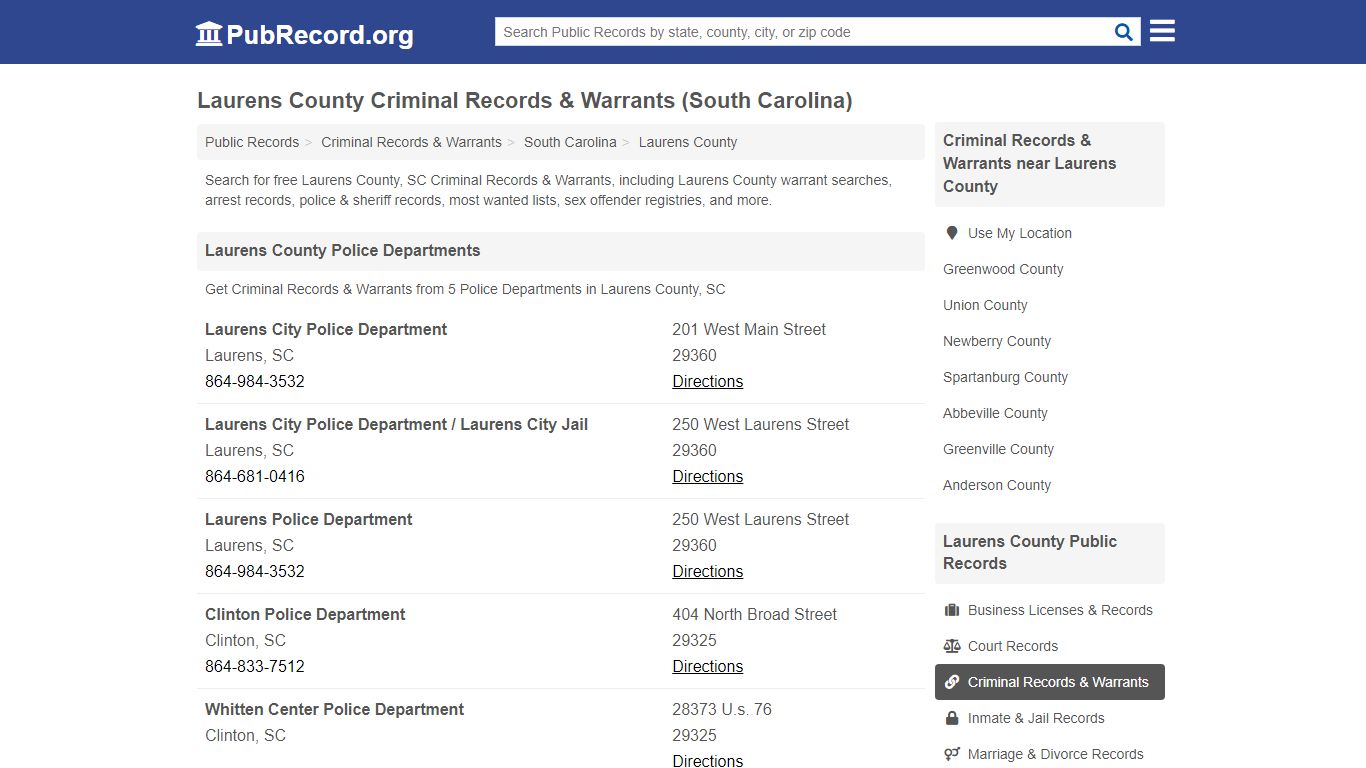 Laurens County Criminal Records & Warrants (South Carolina)